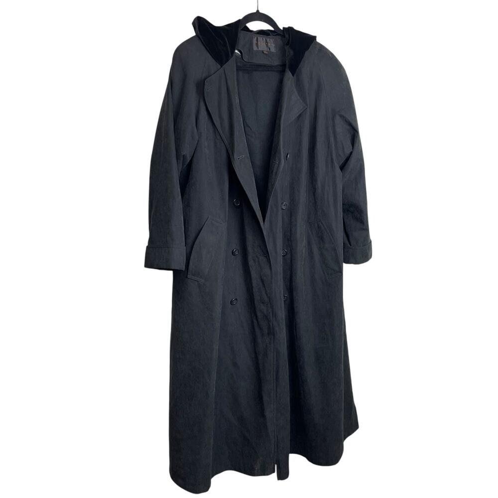 Gallery Woman Black Trench Coat Double Breasted Full Length Coat Size 16